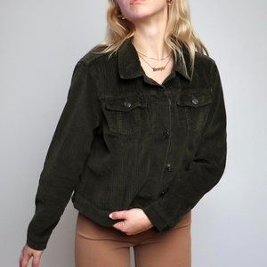 Women’s Vintage Forest Green Cropped Corduroy Utility Jacket